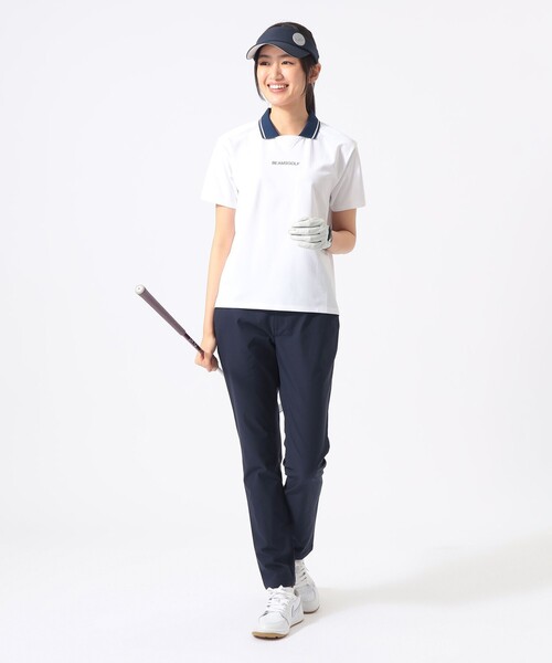 BEAMS GOLF(ビームスゴルフ)の「ORANGE LABEL / シルバースターロゴ サッカーシャツ(吸水速乾・UVカット)(ポロシャツ・レディース・サックスブルー/ネイビー/ホワイト・MEDIUM/SMALL/LARGE)」の8枚目の写真