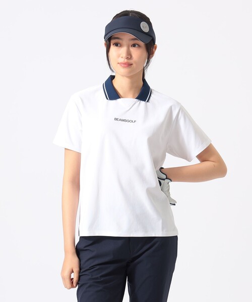 BEAMS GOLF(ビームスゴルフ)の「ORANGE LABEL / シルバースターロゴ サッカーシャツ(吸水速乾・UVカット)(ポロシャツ・レディース・サックスブルー/ネイビー/ホワイト・MEDIUM/SMALL/LARGE)」の7枚目の写真