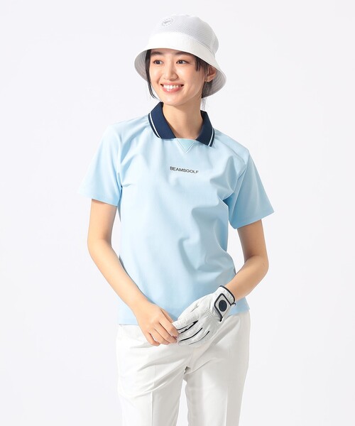 BEAMS GOLF(ビームスゴルフ)の「ORANGE LABEL / シルバースターロゴ サッカーシャツ(吸水速乾・UVカット)(ポロシャツ・レディース・サックスブルー/ネイビー/ホワイト・MEDIUM/SMALL/LARGE)」の5枚目の写真