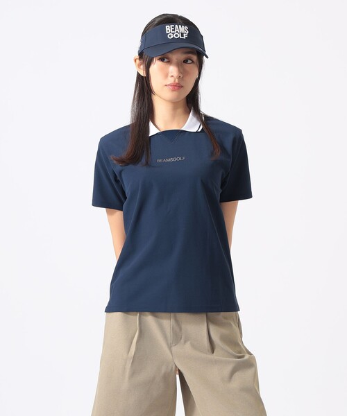 BEAMS GOLF(ビームスゴルフ)の「ORANGE LABEL / シルバースターロゴ サッカーシャツ(吸水速乾・UVカット)(ポロシャツ・レディース・サックスブルー/ネイビー/ホワイト・MEDIUM/SMALL/LARGE)」の14枚目の写真
