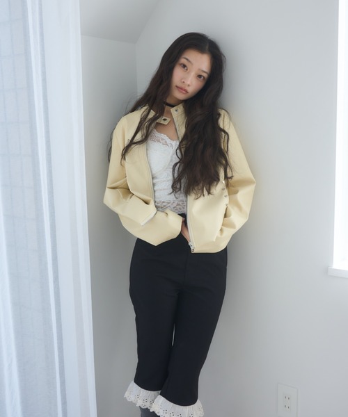 Smyeon(スミョン)の「heartmotif studs rider's jacket/ハートスタッズライダースジャケット(ライダースジャケット・レディース・イエロー/ブラック・FREE)」の8枚目の写真