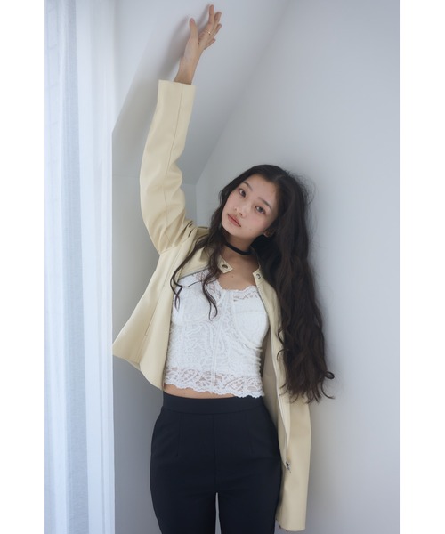 Smyeon(スミョン)の「heartmotif studs rider's jacket/ハートスタッズライダースジャケット(ライダースジャケット・レディース・イエロー/ブラック・FREE)」の10枚目の写真