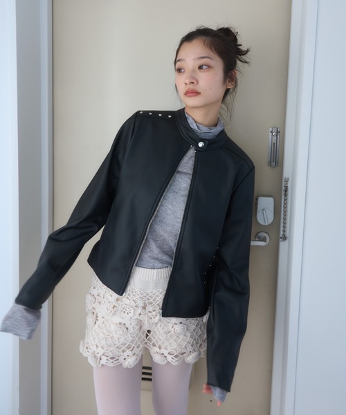 セール】heartmotif studs rider's jacket/ハートスタッズライダース