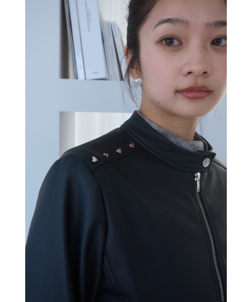 Smyeon(スミョン)の「heartmotif studs rider's jacket/ハートスタッズライダースジャケット(ライダースジャケット・レディース・イエロー/ブラック・FREE)」の13枚目の写真