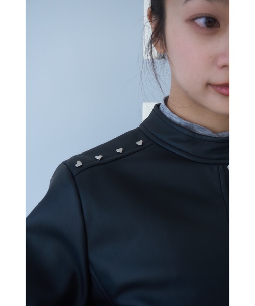 Smyeon(スミョン)の「heartmotif studs rider's jacket/ハートスタッズライダースジャケット(ライダースジャケット・レディース・イエロー/ブラック・FREE)」の14枚目の写真