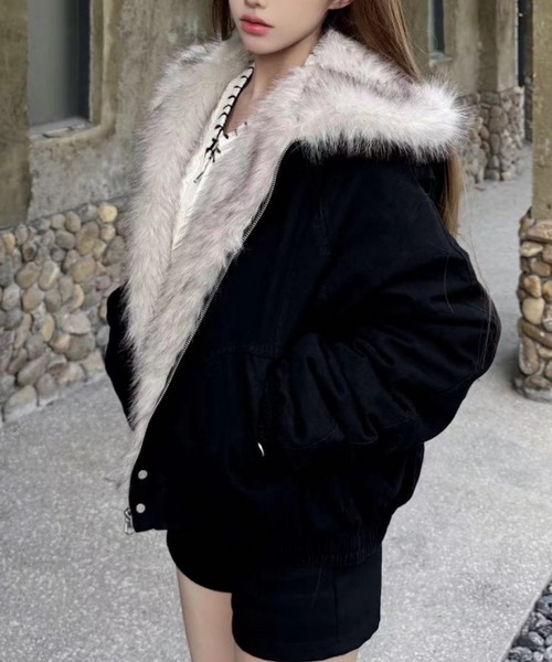 おしゃれスタ（オシャレスタ）の「ファーフーディーブルゾン（ブルゾン・レディース・ブラック/グレー・XL/M/L/S）」の10枚目の写真