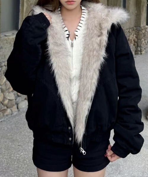 おしゃれスタ（オシャレスタ）の「ファーフーディーブルゾン（ブルゾン・レディース・ブラック/グレー・XL/M/L/S）」の11枚目の写真