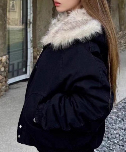 おしゃれスタ（オシャレスタ）の「ファーフーディーブルゾン（ブルゾン・レディース・ブラック/グレー・XL/M/L/S）」の12枚目の写真