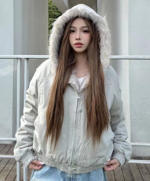 おしゃれスタ（オシャレスタ）の「ファーフーディーブルゾン（ブルゾン・レディース・ブラック/グレー・XL/M/L/S）」の7枚目の写真