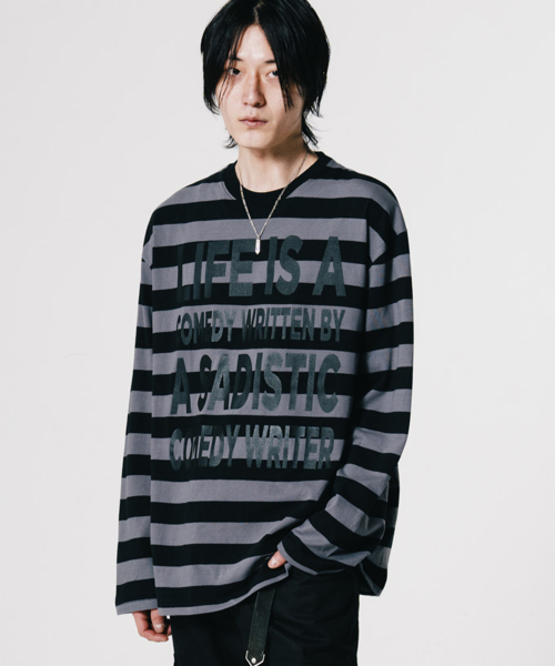 VASTIC(バスティック)の「テキストストライプロングスリーブ_ブラック/チャコール(Tシャツ/カットソー・メンズ・その他・MEDIUM/LARGE)」の1枚目の写真