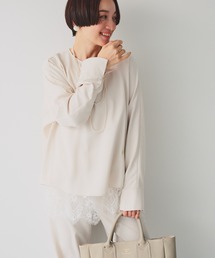 【セットアップ対応】ハンド風ステッチストレッチジョーゼットプルオーバーブラウス