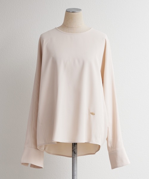 PUAL CE CIN（ピュアルセシン）の「【セットアップ対応】ハンド風ステッチストレッチジョーゼットプルオーバーブラウス（シャツ/ブラウス・レディース・ブラック/アイボリー・FREE）」の11枚目の写真