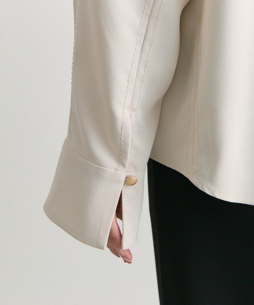 PUAL CE CIN（ピュアルセシン）の「【セットアップ対応】ハンド風ステッチストレッチジョーゼットプルオーバーブラウス（シャツ/ブラウス・レディース・ブラック/アイボリー・FREE）」の16枚目の写真