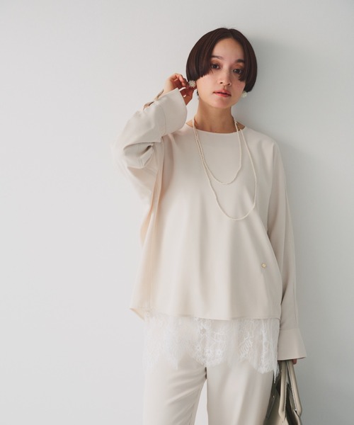 PUAL CE CIN（ピュアルセシン）の「【セットアップ対応】ハンド風ステッチストレッチジョーゼットプルオーバーブラウス（シャツ/ブラウス・レディース・ブラック/アイボリー・FREE）」の20枚目の写真