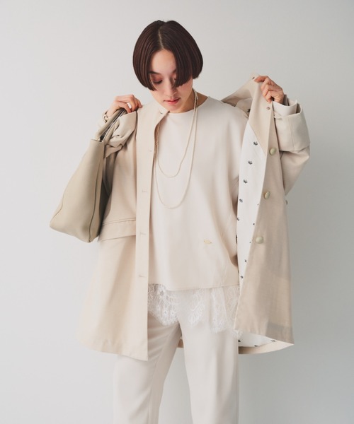 PUAL CE CIN（ピュアルセシン）の「【セットアップ対応】ハンド風ステッチストレッチジョーゼットプルオーバーブラウス（シャツ/ブラウス・レディース・ブラック/アイボリー・FREE）」の22枚目の写真