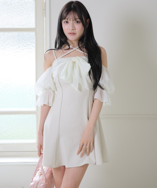 リボンオフショルフレアワンピース リボンオフショルフレアワンピース（ワンピース）｜LIPSERVICE（リップ