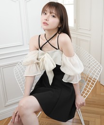 リボンオフショルフレアワンピース