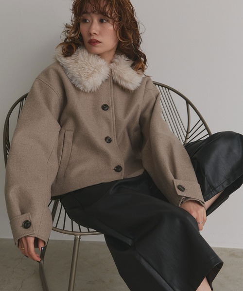 ad thie(アドティエ)の「ファーカラー フェイクウールジャケット(その他アウター・レディース・ベージュ/ブラウン/杢グレー・FREE)」の1枚目の写真