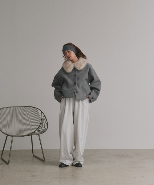 ad thie(アドティエ)の「ファーカラー フェイクウールジャケット(その他アウター・レディース・ベージュ/ブラウン/杢グレー・FREE)」の4枚目の写真