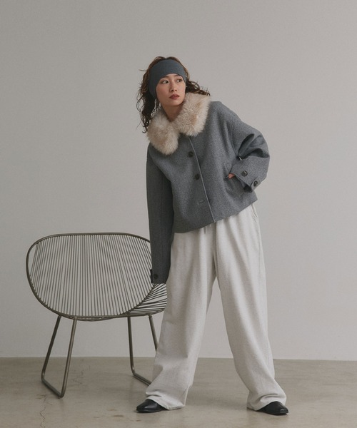 ad thie(アドティエ)の「ファーカラー フェイクウールジャケット(その他アウター・レディース・ベージュ/ブラウン/杢グレー・FREE)」の5枚目の写真