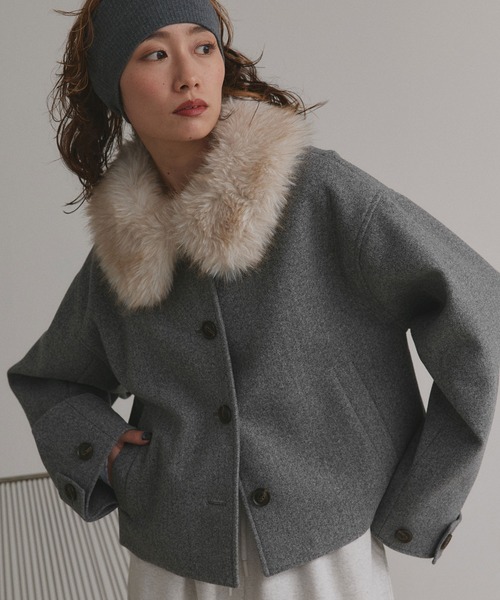 ad thie(アドティエ)の「ファーカラー フェイクウールジャケット(その他アウター・レディース・ベージュ/ブラウン/杢グレー・FREE)」の6枚目の写真