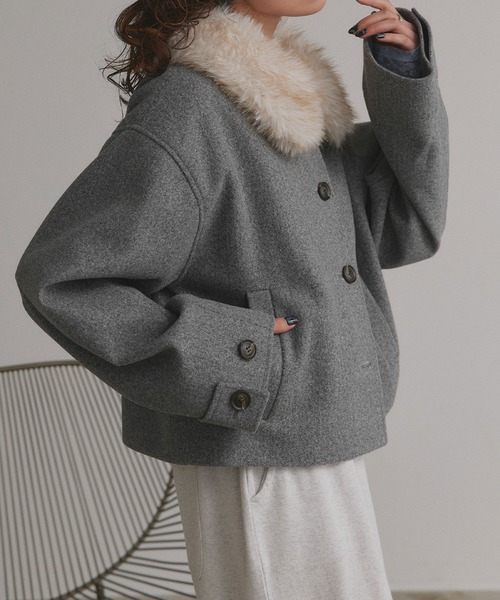 ad thie(アドティエ)の「ファーカラー フェイクウールジャケット(その他アウター・レディース・ベージュ/ブラウン/杢グレー・FREE)」の7枚目の写真