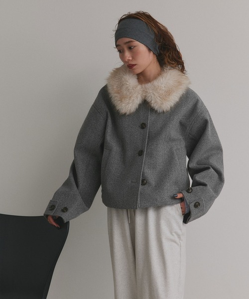 ad thie(アドティエ)の「ファーカラー フェイクウールジャケット(その他アウター・レディース・ベージュ/ブラウン/杢グレー・FREE)」の9枚目の写真