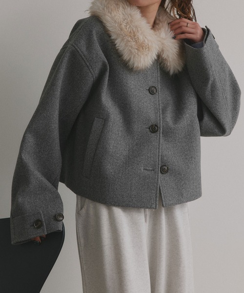 ad thie(アドティエ)の「ファーカラー フェイクウールジャケット(その他アウター・レディース・ベージュ/ブラウン/杢グレー・FREE)」の10枚目の写真