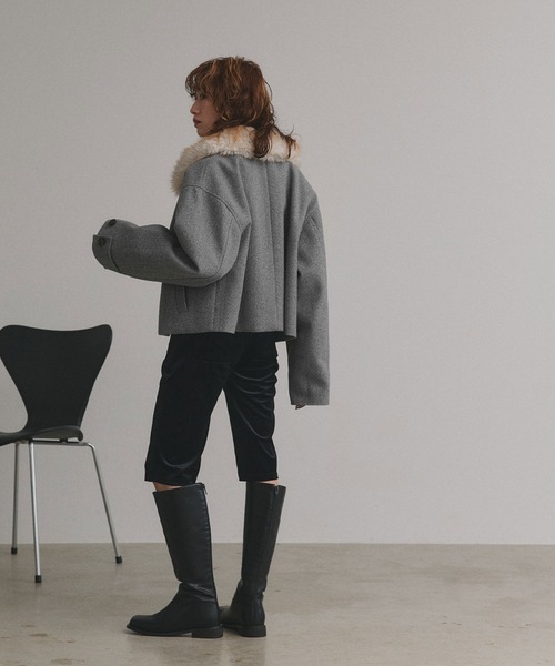 ad thie(アドティエ)の「ファーカラー フェイクウールジャケット(その他アウター・レディース・ベージュ/ブラウン/杢グレー・FREE)」の12枚目の写真