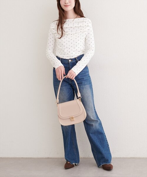 natural couture（ナチュラルクチュール）の「ドット柄ドレーププルオーバー（Tシャツ/カットソー・レディース・ブラック/オフホワイト/チャコールグレー・FREE）」の8枚目の写真