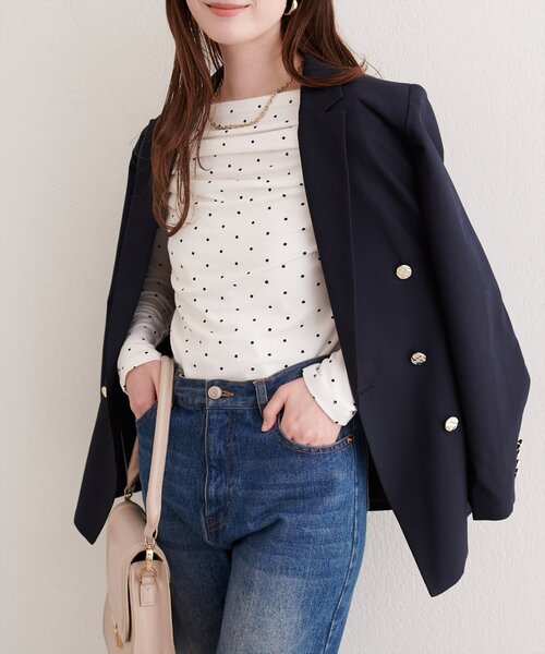 natural couture（ナチュラルクチュール）の「ドット柄ドレーププルオーバー（Tシャツ/カットソー・レディース・ブラック/オフホワイト/チャコールグレー・FREE）」の9枚目の写真