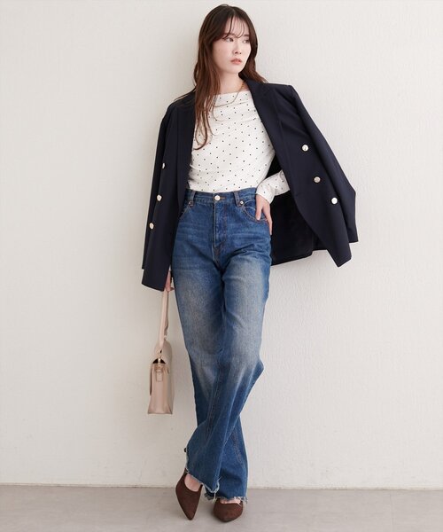 natural couture（ナチュラルクチュール）の「ドット柄ドレーププルオーバー（Tシャツ/カットソー・レディース・ブラック/オフホワイト/チャコールグレー・FREE）」の10枚目の写真