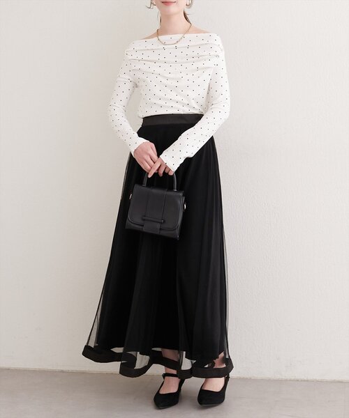 natural couture（ナチュラルクチュール）の「ドット柄ドレーププルオーバー（Tシャツ/カットソー・レディース・ブラック/オフホワイト/チャコールグレー・FREE）」の13枚目の写真