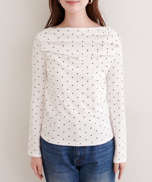 natural couture（ナチュラルクチュール）の「ドット柄ドレーププルオーバー（Tシャツ/カットソー・レディース・ブラック/オフホワイト/チャコールグレー・FREE）」の14枚目の写真