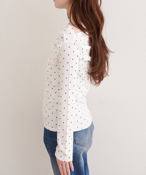 natural couture（ナチュラルクチュール）の「ドット柄ドレーププルオーバー（Tシャツ/カットソー・レディース・ブラック/オフホワイト/チャコールグレー・FREE）」の15枚目の写真