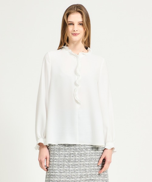 ESTNATION（エストネーション）の「ESTNATION / レイヤードフリルブラウス（シャツ/ブラウス・レディース・ホワイト/ネイビー/ライトベージュ・36/38）」の2枚目の写真