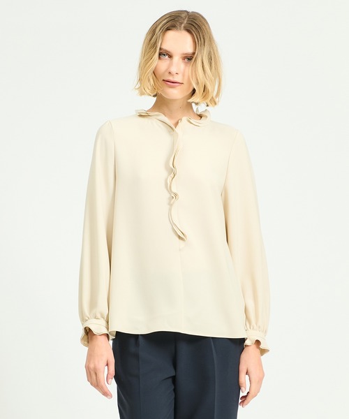 ESTNATION（エストネーション）の「ESTNATION / レイヤードフリルブラウス（シャツ/ブラウス・レディース・ホワイト/ネイビー/ライトベージュ・36/38）」の3枚目の写真