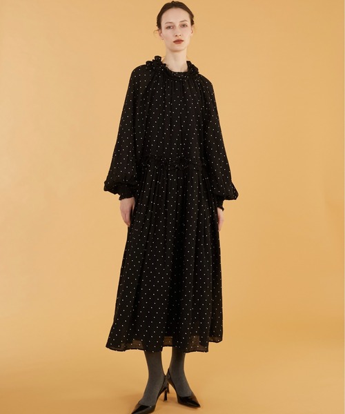 crinkle crinkle crinkle 黒ドットワンピース セール】【crinkle crinkle crinkle】cotton frill coller onepiace