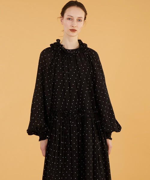 crinkle crinkle crinkle（クリンクルクリンクルクリンクル）の「【crinkle crinkle crinkle】cotton frill coller onepiace/コットンフリルカラーワンピース（ワンピース・レディース・ドット/ブラック・FREE）」の3枚目の写真
