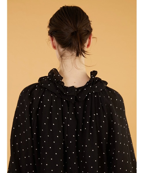 crinkle crinkle crinkle（クリンクルクリンクルクリンクル）の「【crinkle crinkle crinkle】cotton frill coller onepiace/コットンフリルカラーワンピース（ワンピース・レディース・ドット/ブラック・FREE）」の7枚目の写真