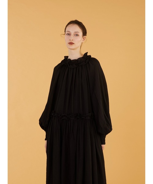 crinkle crinkle crinkle（クリンクルクリンクルクリンクル）の「【crinkle crinkle crinkle】cotton frill coller onepiace/コットンフリルカラーワンピース（ワンピース・レディース・ドット/ブラック・FREE）」の10枚目の写真