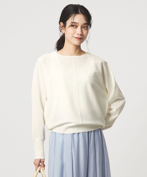 green label relaxing(グリーンレーベルリラクシング)の「ブライト フォルム ドルマン プルオーバー ニット(ニット/セーター・レディース・オフホワイト/ベージュ/ライム・FREE)」の2枚目の写真