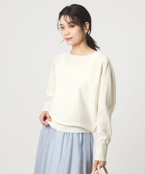 green label relaxing(グリーンレーベルリラクシング)の「ブライト フォルム ドルマン プルオーバー ニット(ニット/セーター・レディース・オフホワイト/ベージュ/ライム・FREE)」の9枚目の写真