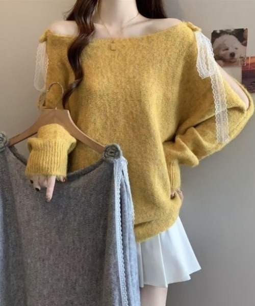 gossip!ロサンゼルス(ゴシップロサンゼルス)の「【26春新作】ショルダーレースカットアウト ゆったりニットプルオーバー【韓国ファッションガーリー】(ニット/セーター・レディース・オフホワイト/グレー・FREE)」の20枚目の写真