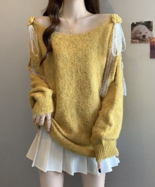 gossip!ロサンゼルス(ゴシップロサンゼルス)の「【26春新作】ショルダーレースカットアウト ゆったりニットプルオーバー【韓国ファッションガーリー】(ニット/セーター・レディース・オフホワイト/グレー・FREE)」の14枚目の写真