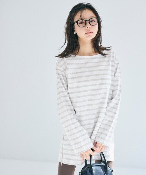 coca（coca）（コカ）の「サイドジップ長袖ボーダープルオーバー（Tシャツ/カットソー・レディース・グレー/ブラック・L/M/S）」の16枚目の写真