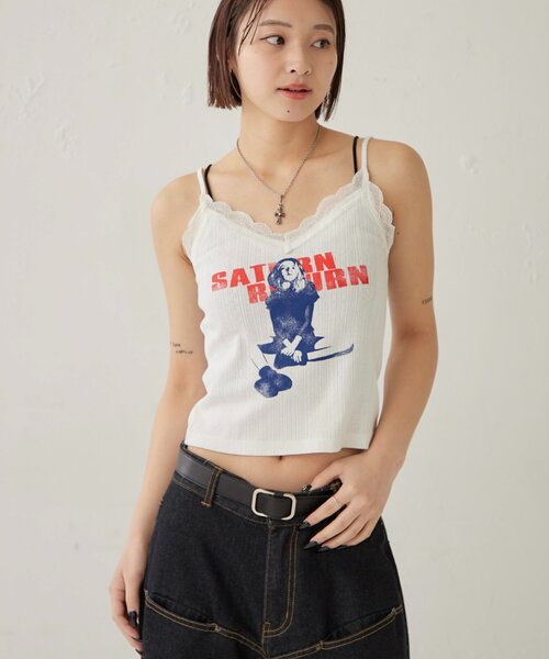 WHO'S WHO gallery(フーズフーギャラリー)の「シャーロットパターンメッシュレースキャミ(キャミソール・レディース・ブラック/ホワイト/イエロー・FREE)」の7枚目の写真