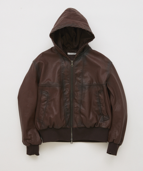 JOURNAL STANDARD（ジャーナルスタンダード）の「ゴート レザー エイジング ジップ フーディ ブルゾン（ライダースジャケット・メンズ・ブラウン・LARGE/MEDIUM）」の10枚目の写真