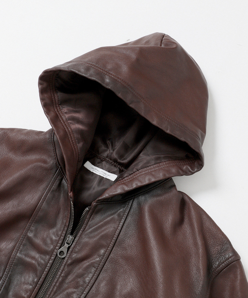 JOURNAL STANDARD（ジャーナルスタンダード）の「ゴート レザー エイジング ジップ フーディ ブルゾン（ライダースジャケット・メンズ・ブラウン・LARGE/MEDIUM）」の14枚目の写真