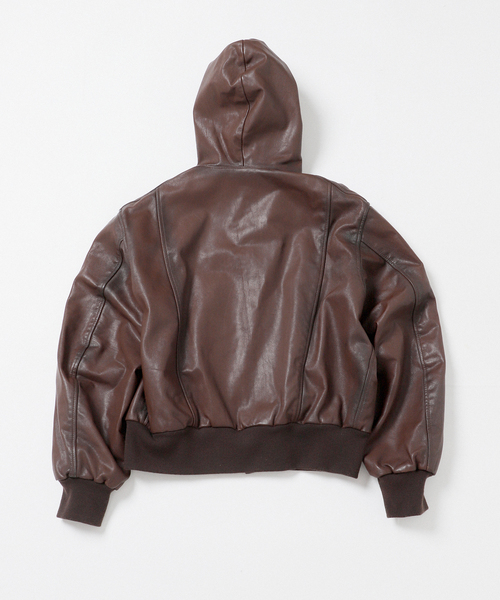JOURNAL STANDARD（ジャーナルスタンダード）の「ゴート レザー エイジング ジップ フーディ ブルゾン（ライダースジャケット・メンズ・ブラウン・LARGE/MEDIUM）」の16枚目の写真